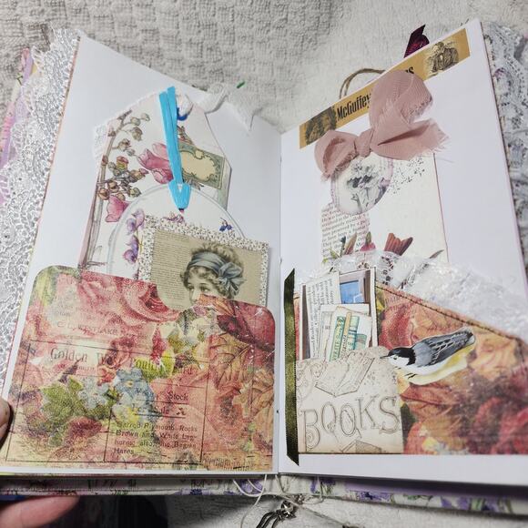 Flower/Lace Butterfly Junk Journal w/Cute Charms, 9.5 x 6 2,146 pgs - Picture 10 of 14